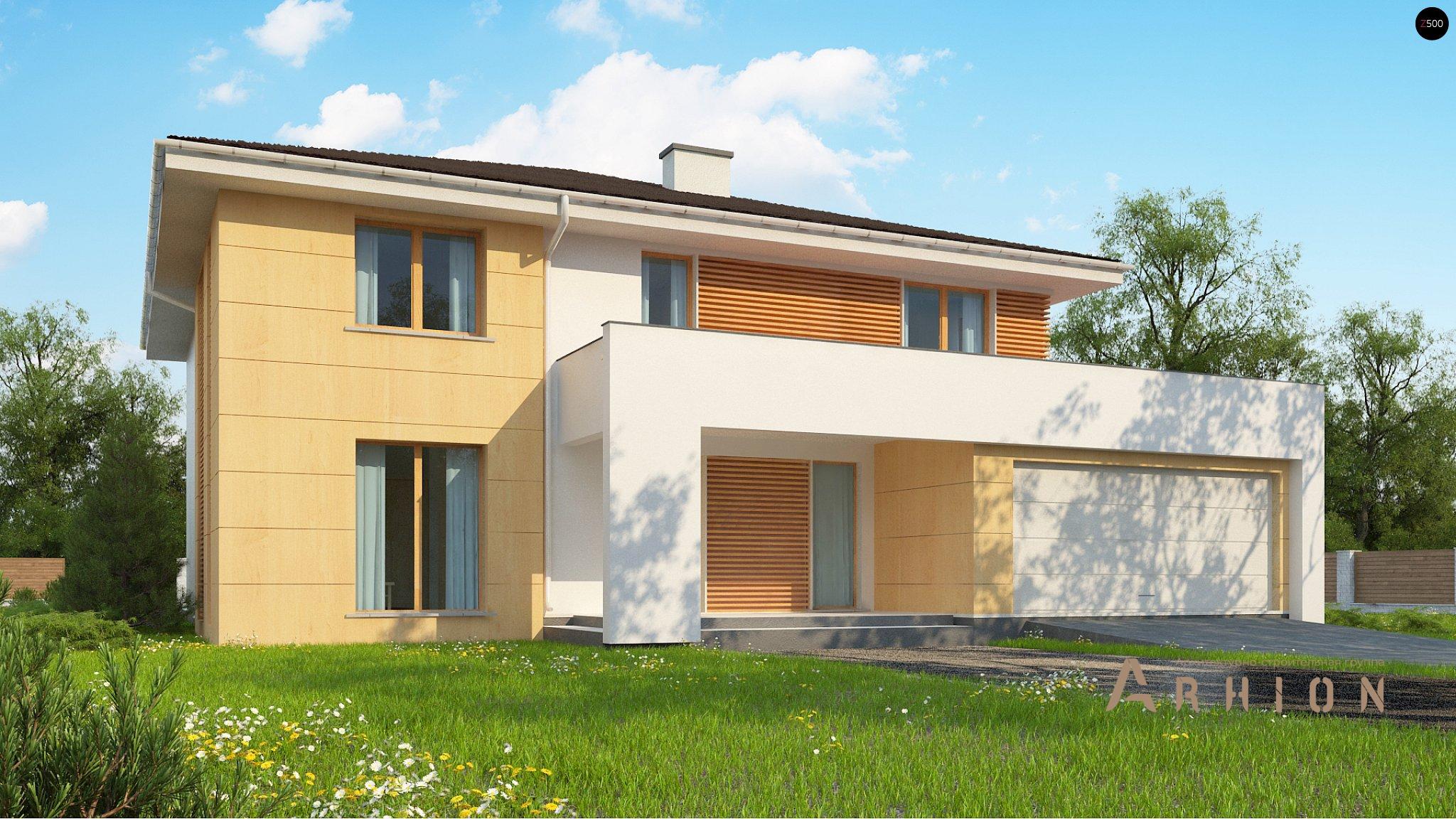 1. Проект двухэтажного дома в современном стиле с четырехскатной, Z156 A, площадью - 265 кв c терассой, гаражом